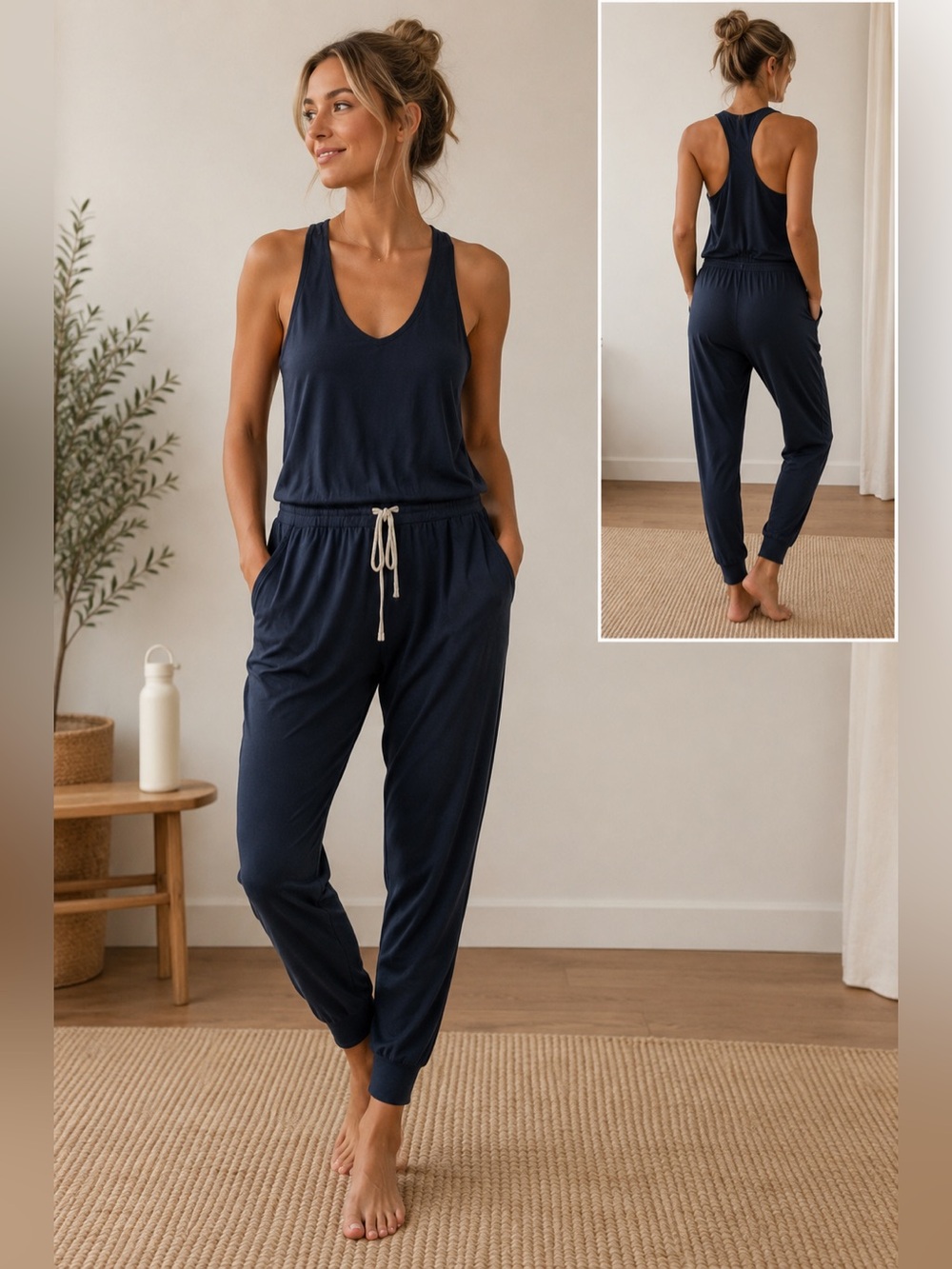 Vuori Halo Performance Jumpsuit Navy Blue Racerback Jogger One Piece Small